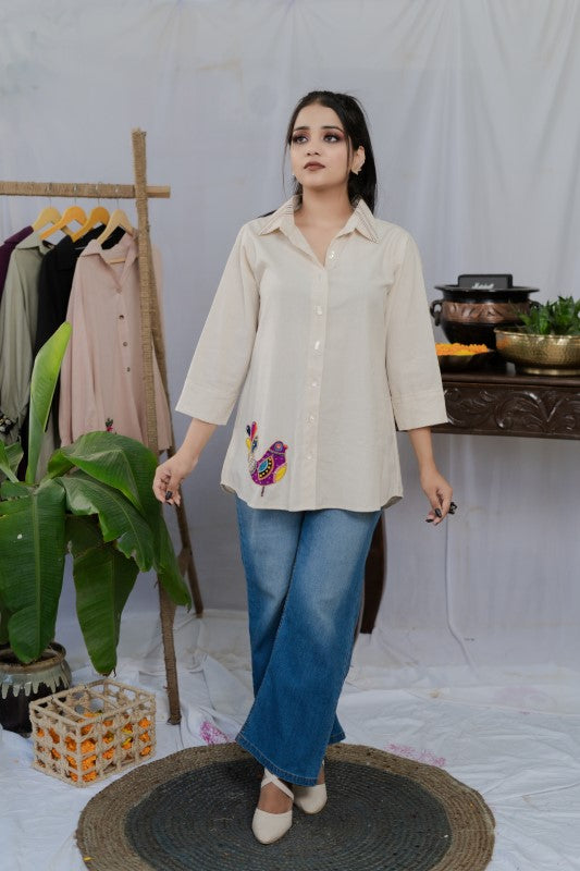 Bird embellished khadi shirt