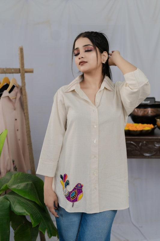 Bird embellished khadi shirt