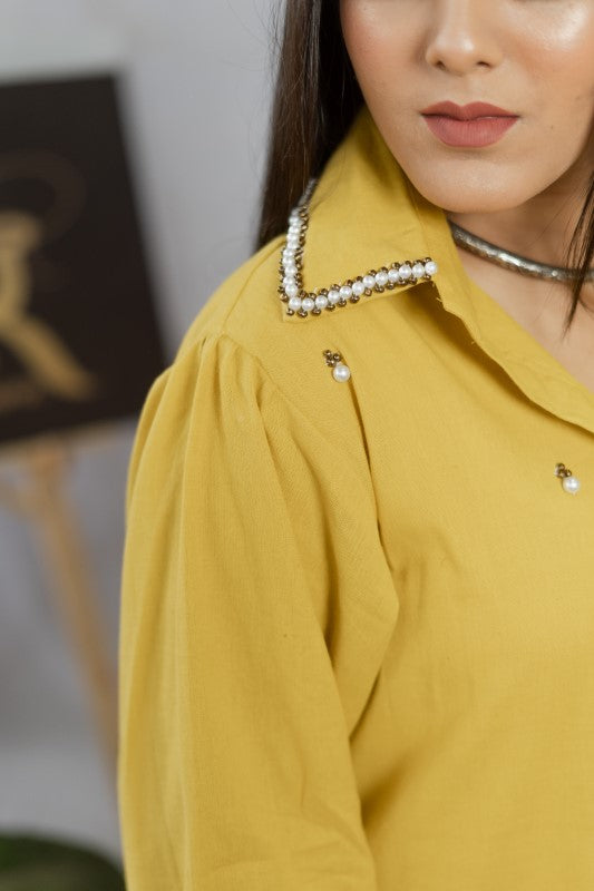 Collar and all over embellished shirt