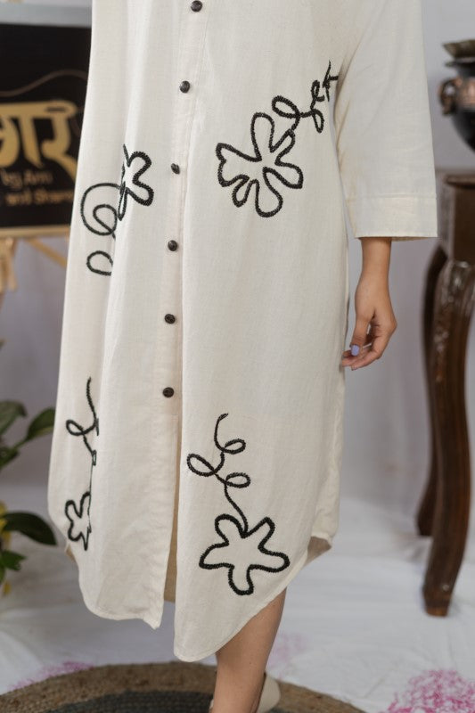 Long khadi flower embellished shirt/ dress