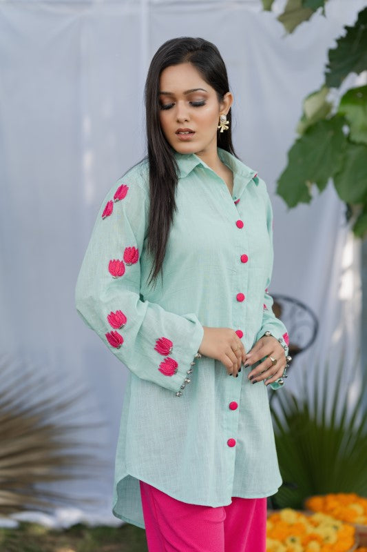 Long shirt with front embellishment Fabric