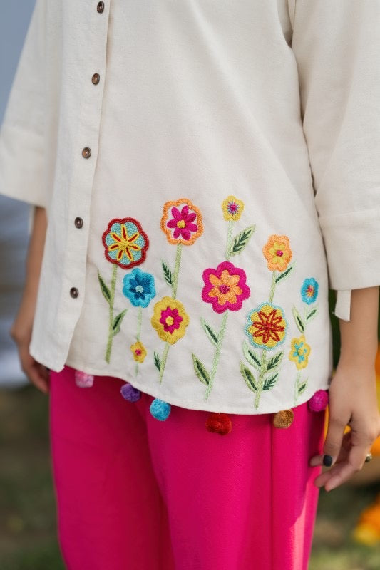 Thread embellished khadi shirt