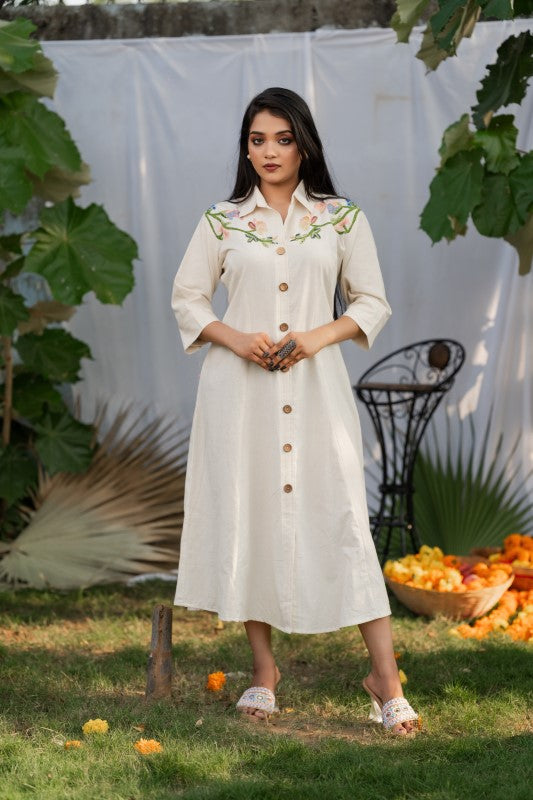 Khadi dress with vines embellishment