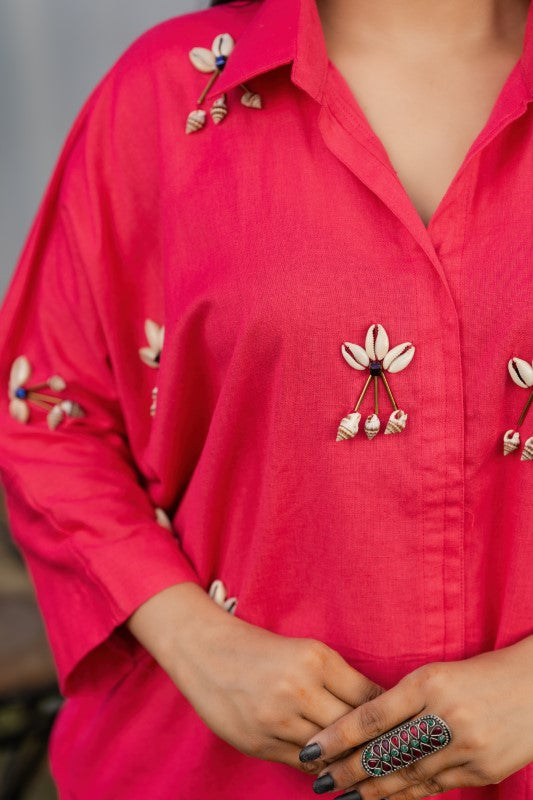 Cowrie shell embellished shirt