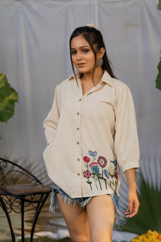 Khadi shirt with thread embellishment