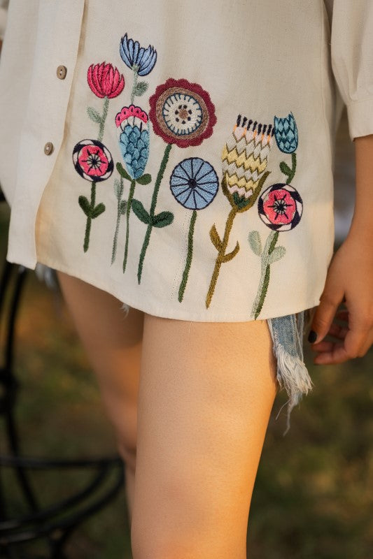 Shirt with thread embellishment