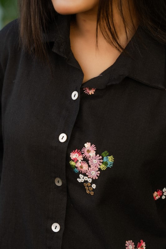 One side flower embellished shirt