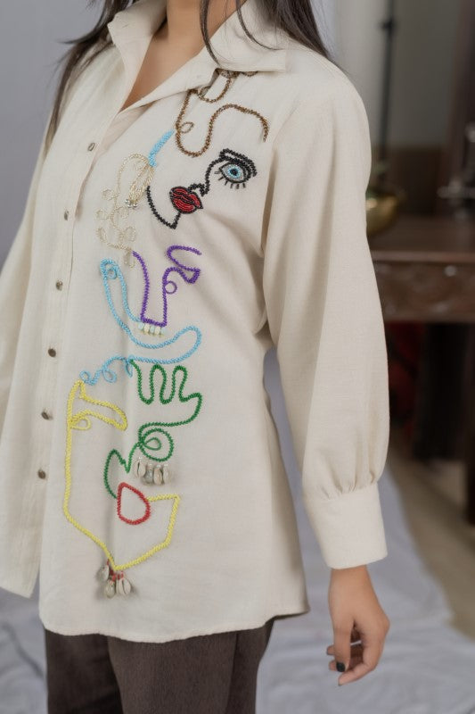 Line art embellished khadi shirt